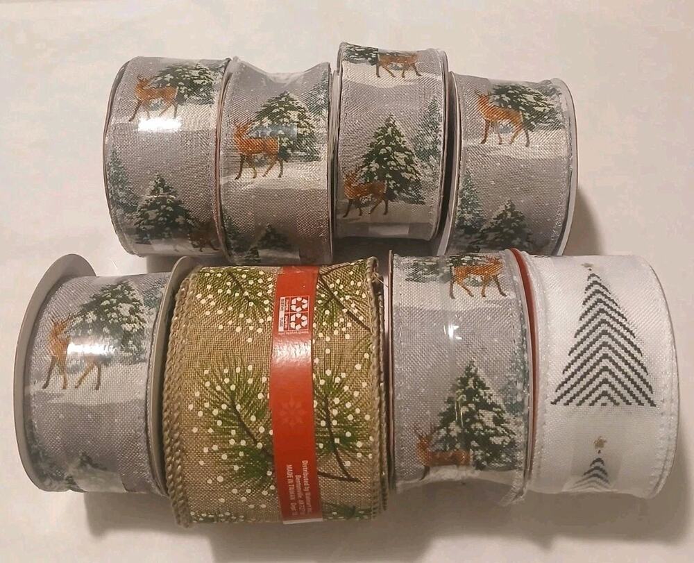 8-Pack Holiday Time Christmas Wired Ribbon 15ft x 1.5" (7) and 25ft x 2.25" (1)